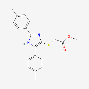 molecular formula C20H20N2O2S B2740906 methyl 2-((2,5-di-p-tolyl-1H-imidazol-4-yl)thio)acetate CAS No. 901231-26-3