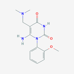 molecular formula C14H18N4O3 B2740940 6-amino-5-[(dimethylamino)methyl]-1-(2-methoxyphenyl)pyrimidine-2,4(1{H},3{H})-dione CAS No. 890095-71-3