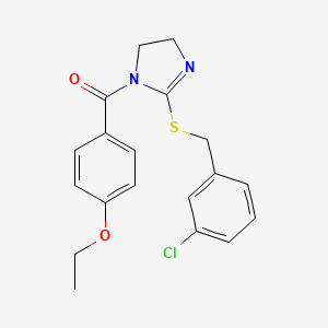 molecular formula C19H19ClN2O2S B2740951 (2-((3-chlorobenzyl)thio)-4,5-dihydro-1H-imidazol-1-yl)(4-ethoxyphenyl)methanone CAS No. 851808-11-2