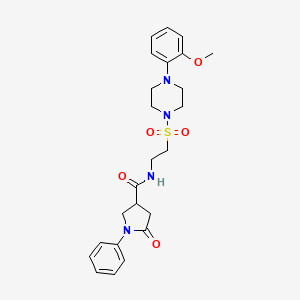 molecular formula C24H30N4O5S B2740952 N-(2-((4-(2-methoxyphenyl)piperazin-1-yl)sulfonyl)ethyl)-5-oxo-1-phenylpyrrolidine-3-carboxamide CAS No. 933027-92-0