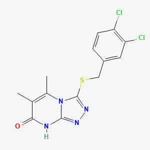 molecular formula C14H12Cl2N4OS B2740959 3-((3,4-dichlorobenzyl)thio)-5,6-dimethyl-[1,2,4]triazolo[4,3-a]pyrimidin-7(8H)-one CAS No. 891136-62-2