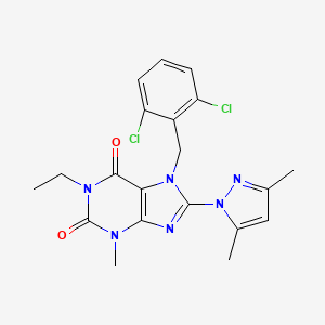 molecular formula C20H20Cl2N6O2 B2740962 7-(2,6-二氯苯甲基)-8-(3,5-二甲基-1H-吡唑-1-基)-1-乙基-3-甲基-1H-嘧啶-2,6(3H,7H)-二酮 CAS No. 1014011-06-3