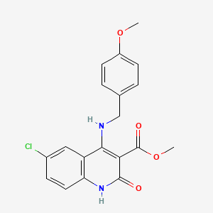 molecular formula C19H17ClN2O4 B2740968 Methyl 6-chloro-4-((4-methoxybenzyl)amino)-2-oxo-1,2-dihydroquinoline-3-carboxylate CAS No. 1251672-73-7