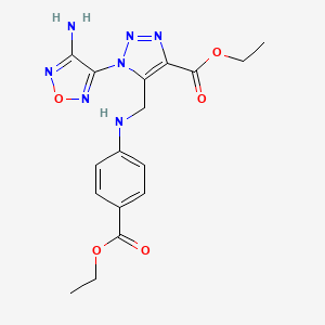 molecular formula C17H19N7O5 B2740974 Ethyl 1-(4-amino-1,2,5-oxadiazol-3-yl)-5-(((4-(ethoxycarbonyl)phenyl)amino)methyl)-1H-1,2,3-triazole-4-carboxylate CAS No. 296790-47-1