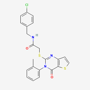 molecular formula C22H18ClN3O2S2 B2740996 N-(4-chlorobenzyl)-2-{[3-(2-methylphenyl)-4-oxo-3,4-dihydrothieno[3,2-d]pyrimidin-2-yl]sulfanyl}acetamide CAS No. 1291862-92-4