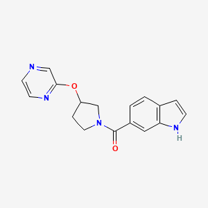 molecular formula C17H16N4O2 B2741019 6-[3-(pyrazin-2-yloxy)pyrrolidine-1-carbonyl]-1H-indole CAS No. 2034475-70-0