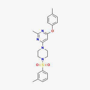 molecular formula C23H26N4O3S B2741051 2-Methyl-4-(p-tolyloxy)-6-(4-(m-tolylsulfonyl)piperazin-1-yl)pyrimidine CAS No. 946233-64-3
