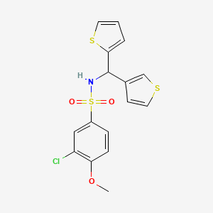 molecular formula C16H14ClNO3S3 B2741066 3-chloro-4-methoxy-N-(thiophen-2-yl(thiophen-3-yl)methyl)benzenesulfonamide CAS No. 2034515-13-2