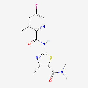 molecular formula C14H15FN4O2S B2741075 N-[5-(dimethylcarbamoyl)-4-methyl-1,3-thiazol-2-yl]-5-fluoro-3-methylpyridine-2-carboxamide CAS No. 2415621-49-5