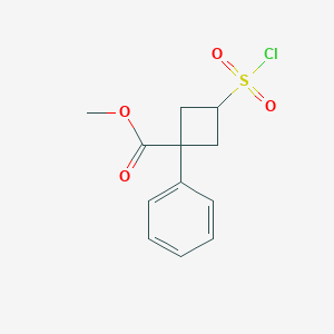 molecular formula C12H13ClO4S B2741091 Methyl (1r,3r)-3-(chlorosulfonyl)-1-phenylcyclobutane-1-carboxylate CAS No. 2137087-38-6