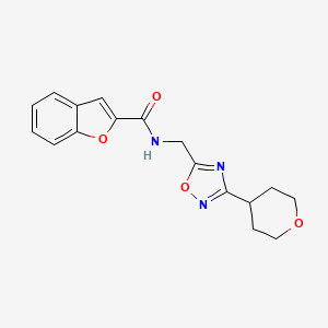 molecular formula C17H17N3O4 B2741120 N-{[3-(oxan-4-yl)-1,2,4-oxadiazol-5-yl]methyl}-1-benzofuran-2-carboxamide CAS No. 2034535-20-9
