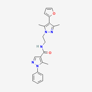 molecular formula C22H23N5O2 B2741123 N-(2-(4-(furan-2-yl)-3,5-dimethyl-1H-pyrazol-1-yl)ethyl)-5-methyl-1-phenyl-1H-pyrazole-4-carboxamide CAS No. 2034328-66-8