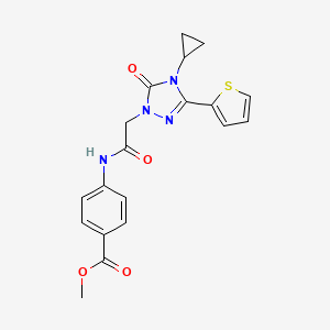 molecular formula C19H18N4O4S B2741124 methyl 4-(2-(4-cyclopropyl-5-oxo-3-(thiophen-2-yl)-4,5-dihydro-1H-1,2,4-triazol-1-yl)acetamido)benzoate CAS No. 1428348-10-0