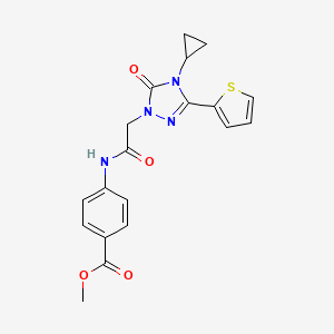 molecular formula C19H18N4O4S B2741124 甲基 4-(2-(4-环丙基-5-氧代-3-(噻吩-2-基)-4,5-二氢-1H-1,2,4-三唑-1-基)乙酰氨基)苯甲酸酯 CAS No. 1428348-10-0