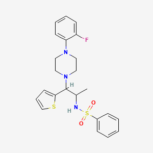 molecular formula C23H26FN3O2S2 B2741160 N-{1-[4-(2-fluorophenyl)piperazin-1-yl]-1-(thiophen-2-yl)propan-2-yl}benzenesulfonamide CAS No. 847381-27-5