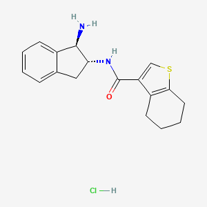 B2741441 N-[(1R,2R)-1-Amino-2,3-dihydro-1H-inden-2-yl]-4,5,6,7-tetrahydro-1-benzothiophene-3-carboxamide;hydrochloride CAS No. 2418596-17-3