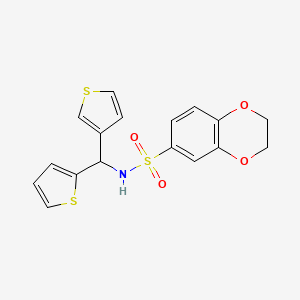 molecular formula C17H15NO4S3 B2741451 N-(thiophen-2-yl(thiophen-3-yl)methyl)-2,3-dihydrobenzo[b][1,4]dioxine-6-sulfonamide CAS No. 2034515-06-3
