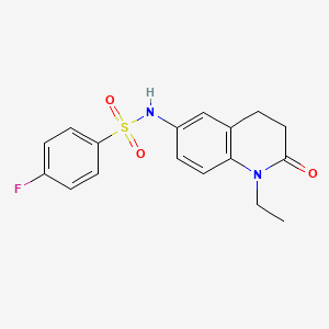 molecular formula C17H17FN2O3S B2741560 N-(1-ethyl-2-oxo-1,2,3,4-tetrahydroquinolin-6-yl)-4-fluorobenzene-1-sulfonamide CAS No. 922079-56-9