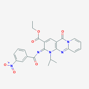 molecular formula C24H21N5O6 B2741623 ethyl 6-(3-nitrobenzoyl)imino-2-oxo-7-propan-2-yl-1,7,9-triazatricyclo[8.4.0.03,8]tetradeca-3(8),4,9,11,13-pentaene-5-carboxylate CAS No. 534566-84-2