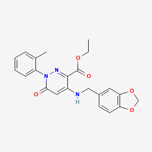 Ethyl 4-((benzo[d][1,3]dioxol-5-ylmethyl)amino)-6-oxo-1-(o-tolyl)-1,6-dihydropyridazine-3-carboxylate