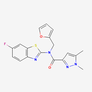 molecular formula C18H15FN4O2S B2741687 N-(6-fluoro-1,3-benzothiazol-2-yl)-N-[(furan-2-yl)methyl]-1,5-dimethyl-1H-pyrazole-3-carboxamide CAS No. 1013784-44-5