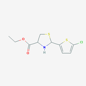 molecular formula C10H12ClNO2S2 B2741710 Ethyl 2-(5-chlorothiophen-2-yl)-1,3-thiazolidine-4-carboxylate CAS No. 2248267-38-9
