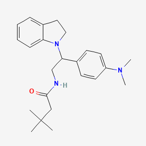 molecular formula C24H33N3O B2741732 N-[2-(2,3-dihydro-1H-indol-1-yl)-2-[4-(dimethylamino)phenyl]ethyl]-3,3-dimethylbutanamide CAS No. 1005305-44-1
