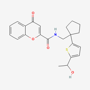 molecular formula C22H23NO4S B2741788 N-((1-(5-(1-hydroxyethyl)thiophen-2-yl)cyclopentyl)methyl)-4-oxo-4H-chromene-2-carboxamide CAS No. 2034568-90-4