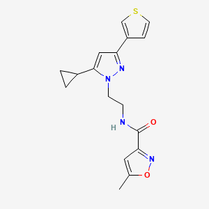 molecular formula C17H18N4O2S B2741947 N-(2-(5-cyclopropyl-3-(thiophen-3-yl)-1H-pyrazol-1-yl)ethyl)-5-methylisoxazole-3-carboxamide CAS No. 2034585-80-1
