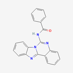molecular formula C21H14N4O B2741954 N-{8,10,17-triazatetracyclo[8.7.0.0^{2,7}.0^{11,16}]heptadeca-1(17),2(7),3,5,8,11(16),12,14-octaen-9-yl}benzamide CAS No. 361173-76-4