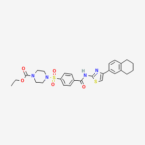 molecular formula C27H30N4O5S2 B2742016 Ethyl 4-((4-((4-(5,6,7,8-tetrahydronaphthalen-2-yl)thiazol-2-yl)carbamoyl)phenyl)sulfonyl)piperazine-1-carboxylate CAS No. 683794-24-3