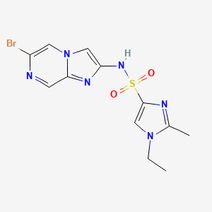 molecular formula C12H13BrN6O2S B2742101 N-(6-Bromoimidazo[1,2-a]pyrazin-2-yl)-1-ethyl-2-methylimidazole-4-sulfonamide CAS No. 2224547-07-1