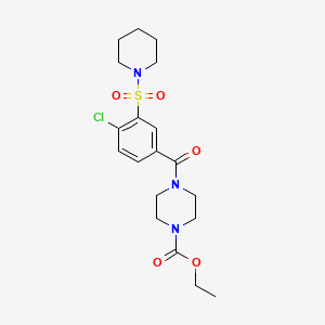 molecular formula C19H26ClN3O5S B2742128 ETHYL 4-[4-CHLORO-3-(PIPERIDINE-1-SULFONYL)BENZOYL]PIPERAZINE-1-CARBOXYLATE CAS No. 838896-92-7