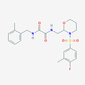 molecular formula C22H26FN3O5S B2742186 N-{[3-(4-fluoro-3-methylbenzenesulfonyl)-1,3-oxazinan-2-yl]methyl}-N'-[(2-methylphenyl)methyl]ethanediamide CAS No. 872722-66-2