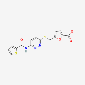 molecular formula C16H13N3O4S2 B2742229 Methyl 5-(((6-(thiophene-2-carboxamido)pyridazin-3-yl)thio)methyl)furan-2-carboxylate CAS No. 1021061-94-8