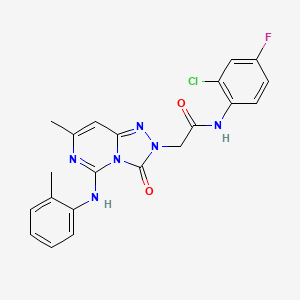 molecular formula C21H18ClFN6O2 B2742267 N-(2-chloro-4-fluorophenyl)-2-{7-methyl-5-[(2-methylphenyl)amino]-3-oxo-2H,3H-[1,2,4]triazolo[4,3-c]pyrimidin-2-yl}acetamide CAS No. 1251553-13-5