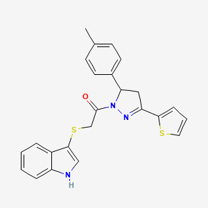 molecular formula C24H21N3OS2 B2742450 2-(1H-INDOL-3-YLSULFANYL)-1-[5-(4-METHYLPHENYL)-3-(THIOPHEN-2-YL)-4,5-DIHYDRO-1H-PYRAZOL-1-YL]ETHAN-1-ONE CAS No. 450352-03-1