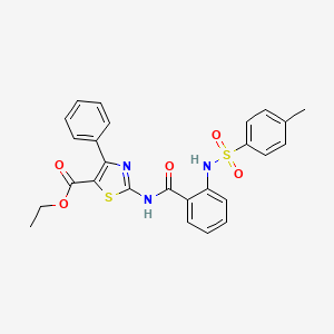 molecular formula C26H23N3O5S2 B2742493 ETHYL 2-[2-(4-METHYLBENZENESULFONAMIDO)BENZAMIDO]-4-PHENYL-1,3-THIAZOLE-5-CARBOXYLATE CAS No. 361469-83-2