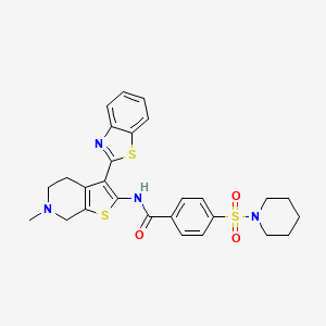 molecular formula C27H28N4O3S3 B2742529 N-(3-(benzo[d]thiazol-2-yl)-6-methyl-4,5,6,7-tetrahydrothieno[2,3-c]pyridin-2-yl)-4-(piperidin-1-ylsulfonyl)benzamide CAS No. 486453-22-9