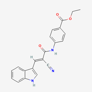 molecular formula C21H17N3O3 B2742532 ethyl 4-[[(E)-2-cyano-3-(1H-indol-3-yl)prop-2-enoyl]amino]benzoate CAS No. 359424-60-5