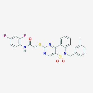 molecular formula C26H20F2N4O3S2 B2742561 N-(2,4-difluorophenyl)-2-((6-(3-methylbenzyl)-5,5-dioxido-6H-benzo[c]pyrimido[4,5-e][1,2]thiazin-2-yl)thio)acetamide CAS No. 932449-05-3