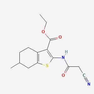 molecular formula C15H18N2O3S B2742574 Ethyl 2-[(cyanoacetyl)amino]-6-methyl-4,5,6,7-tetrahydro-1-benzothiophene-3-carboxylate CAS No. 670233-13-3