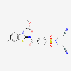molecular formula C24H23N5O5S2 B2742586 methyl 2-[(2Z)-2-({4-[bis(2-cyanoethyl)sulfamoyl]benzoyl}imino)-6-methyl-2,3-dihydro-1,3-benzothiazol-3-yl]acetate CAS No. 865197-32-6