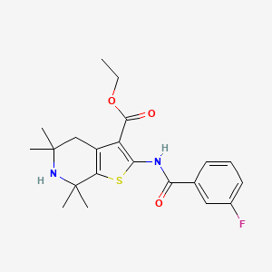 molecular formula C21H25FN2O3S B2742593 Ethyl 2-(3-fluorobenzamido)-5,5,7,7-tetramethyl-4,5,6,7-tetrahydrothieno[2,3-c]pyridine-3-carboxylate CAS No. 887901-60-2