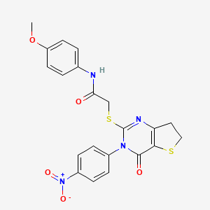 molecular formula C21H18N4O5S2 B2742609 N-(4-methoxyphenyl)-2-{[3-(4-nitrophenyl)-4-oxo-3H,4H,6H,7H-thieno[3,2-d]pyrimidin-2-yl]sulfanyl}acetamide CAS No. 687568-04-3