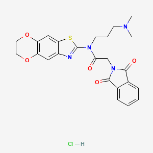 molecular formula C24H25ClN4O5S B2742644 N-(6,7-dihydro-[1,4]dioxino[2,3-f][1,3]benzothiazol-2-yl)-N-[3-(dimethylamino)propyl]-2-(1,3-dioxoisoindol-2-yl)acetamide;hydrochloride CAS No. 1330321-46-4