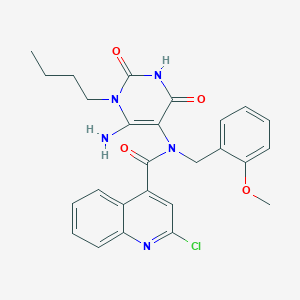 molecular formula C26H26ClN5O4 B2742679 N-(6-amino-1-butyl-2,4-dioxopyrimidin-5-yl)-2-chloro-N-[(2-methoxyphenyl)methyl]quinoline-4-carboxamide CAS No. 1090992-77-0