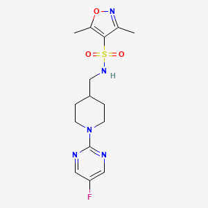 molecular formula C15H20FN5O3S B2742703 N-((1-(5-fluoropyrimidin-2-yl)piperidin-4-yl)methyl)-3,5-dimethylisoxazole-4-sulfonamide CAS No. 2034285-41-9