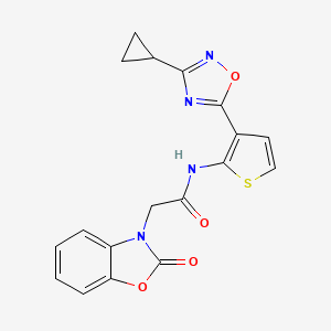 molecular formula C18H14N4O4S B2742744 N-(3-(3-cyclopropyl-1,2,4-oxadiazol-5-yl)thiophen-2-yl)-2-(2-oxobenzo[d]oxazol-3(2H)-yl)acetamide CAS No. 1795296-60-4