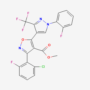 molecular formula C21H11ClF5N3O3 B2742812 methyl 3-(2-chloro-6-fluorophenyl)-5-[1-(2-fluorophenyl)-3-(trifluoromethyl)-1H-pyrazol-4-yl]-1,2-oxazole-4-carboxylate CAS No. 318949-20-1